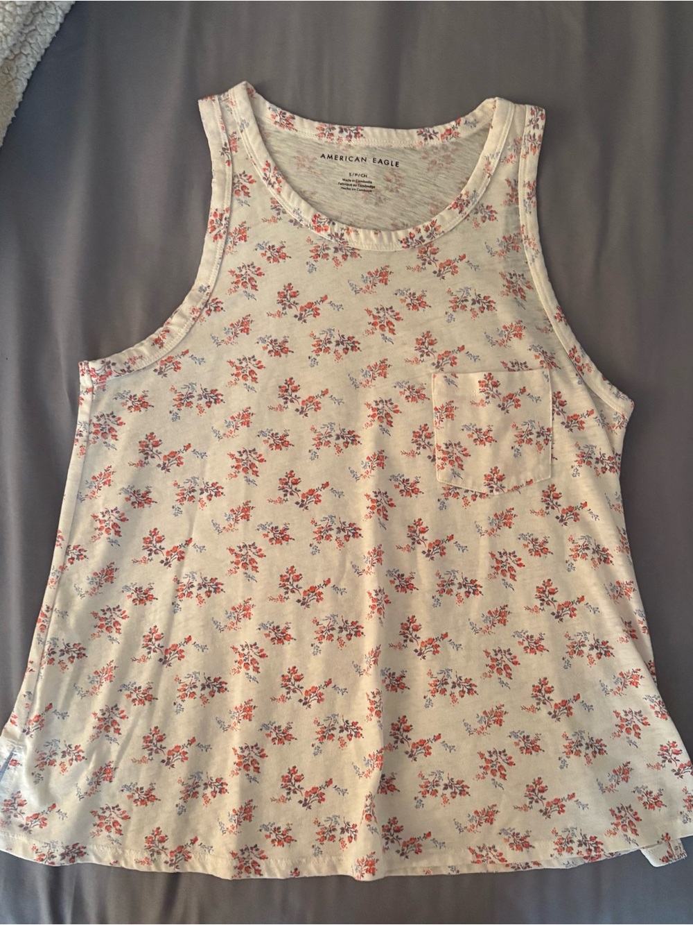 American Eagle Outfitters Cream Tank Top with Red Floral Print